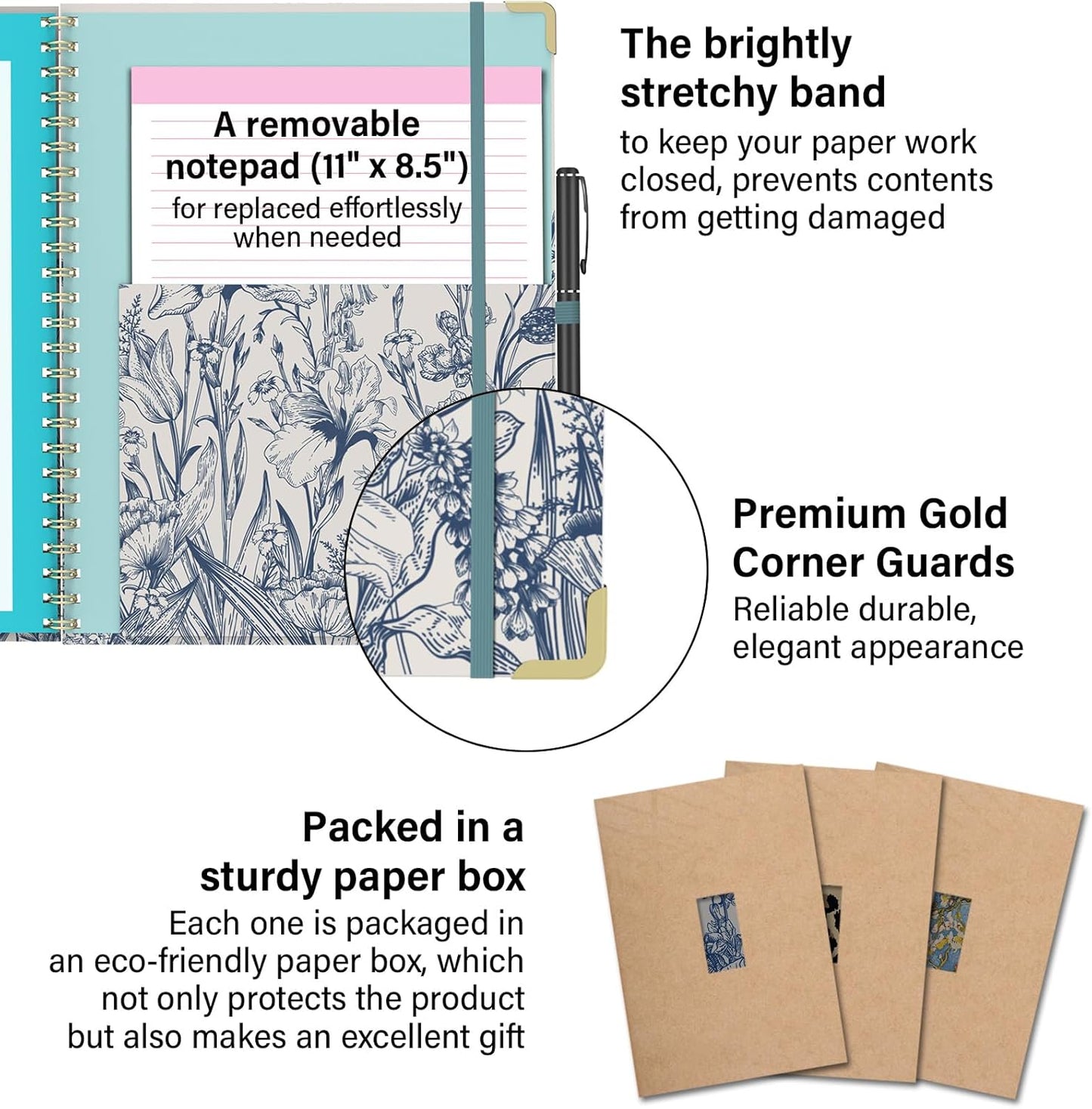Foldable Clipboard Folio with Storage, 5 Plastic Folders with 10 Pockets,Refillable Lined Notepad (11" x 8.5"), Hardcover Project Organizer Nursing Teacher School Essentials