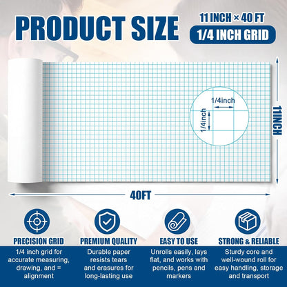 Jetec 1 Roll Large Grid Graph Paper Roll 1" Grid 16.5 Inch x 98ft Sewing Pattern Paper for Back to School Classroom Teaching Drafting Supplies Kids Students Gifts
