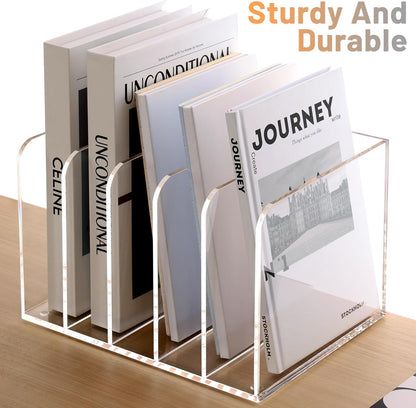 SANRUI Desk Organizer Clear Acrylic Desk Magazine File Holder with 3 Vertical Sections Magazine Rack File Organizer for Office, Home, School