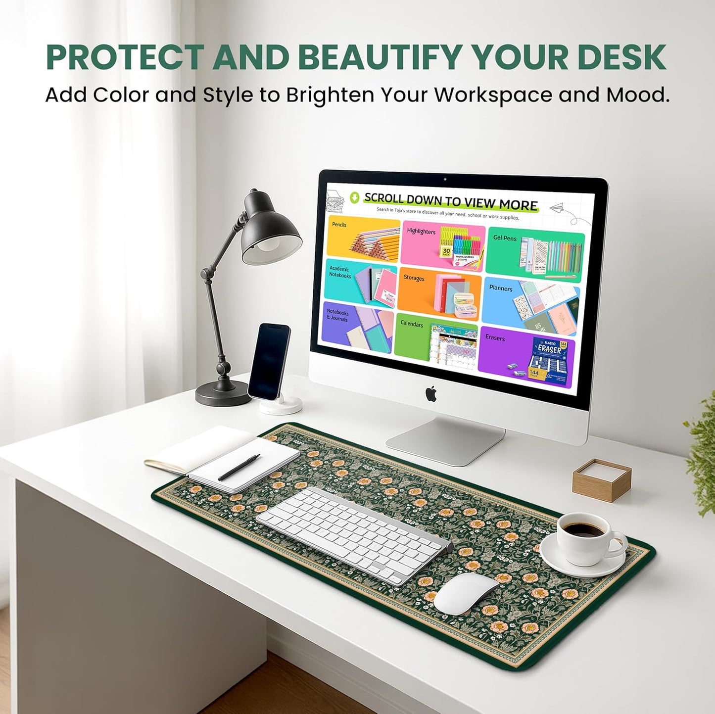 Large Mouse Pad for Desktop, Cute Desk Mat Pad Protector for Work & Gaming, Aesthetic Pretty Anti-Slip Laptop Blotter Cover for Office School Home Supplies, Wildflowers, 31.5" x 11.8"