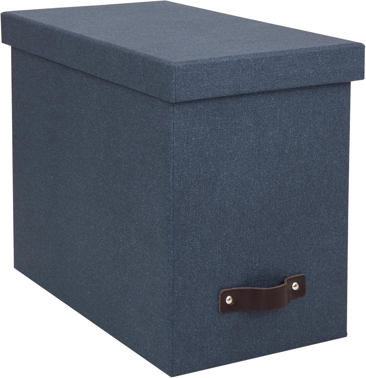 Bigso John Desktop File Box - Storage Solution and Document Organizer for Important Paperwork - Durable Hanging File Box with a Lid and Leather Handle - 7.36 in x 13.26 in x 10.51 in - Grey