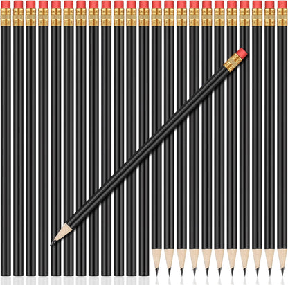 Outus 24 Pieces Round Pencils Cute HB Graphite Wood Pencils Pack with Eraser for School Drawing Sketching Wedding Office Supplies (White)