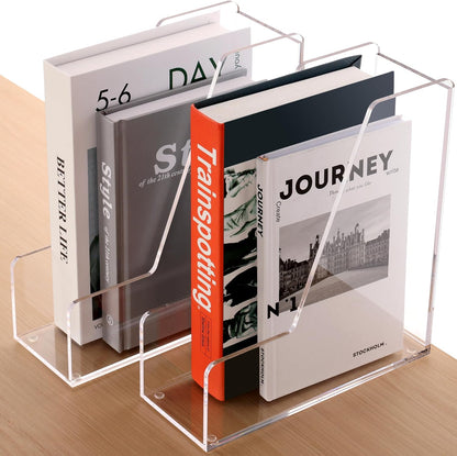 HeZone Acrylic Magazine Rack File Holder Desk Organizers and Storage 2-Pack Small Clear Acrylic Vertical Magazine Holder Book Stand for Office Desk