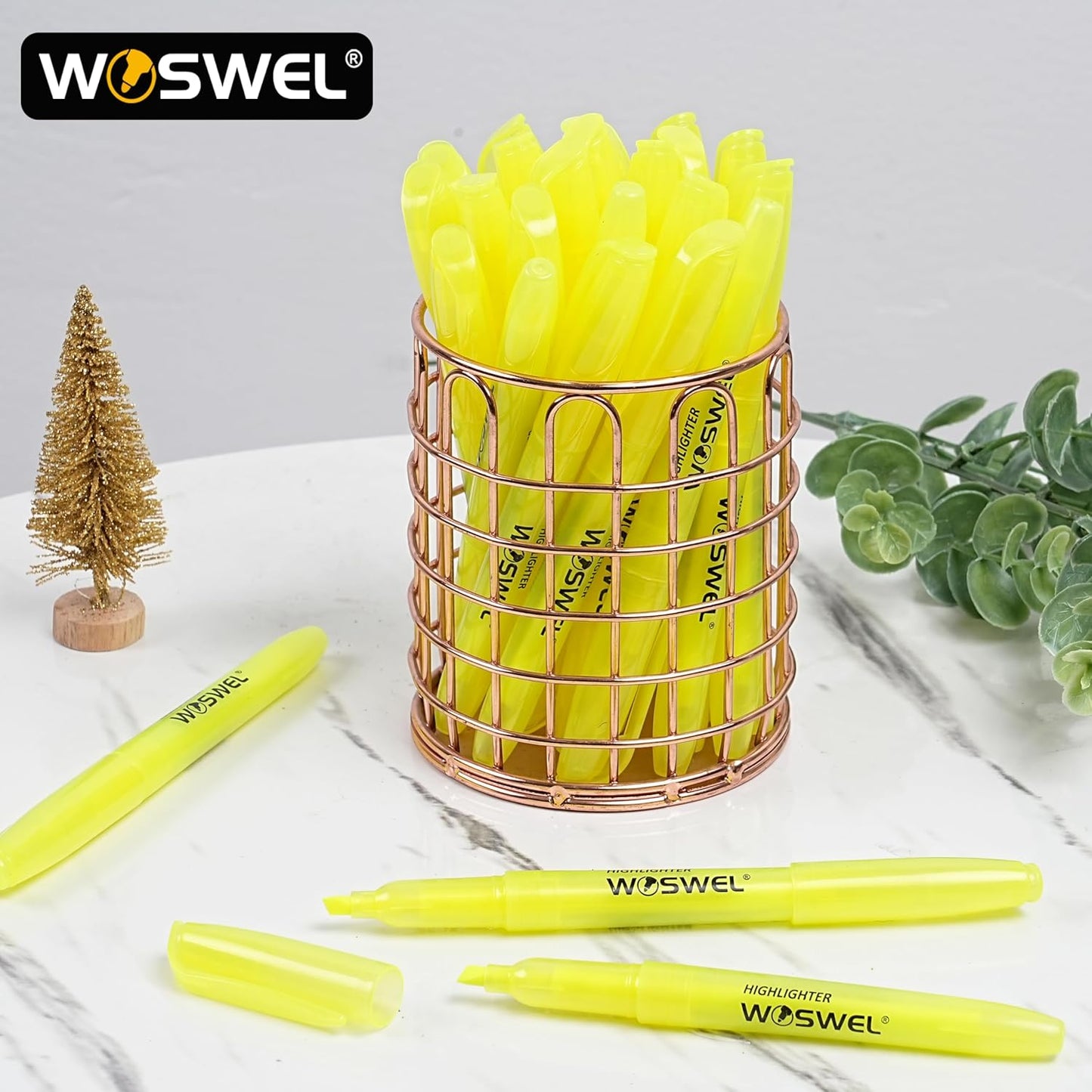 WOSWEL Highlighters Bulk 120 Pack Fluorescent Yellow Markers with Chisel Tip for Classroom Office Home