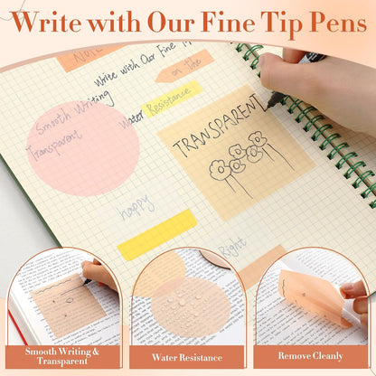 Glenmal Transparent Sticky Note Set 910 Sheets Translucent Clear Self-Adhesive Sticky Notes Bulk Gradient Color Waterproof for Bible Tabs Book Tabs Office Study Supplies Book Annotation (Pink)