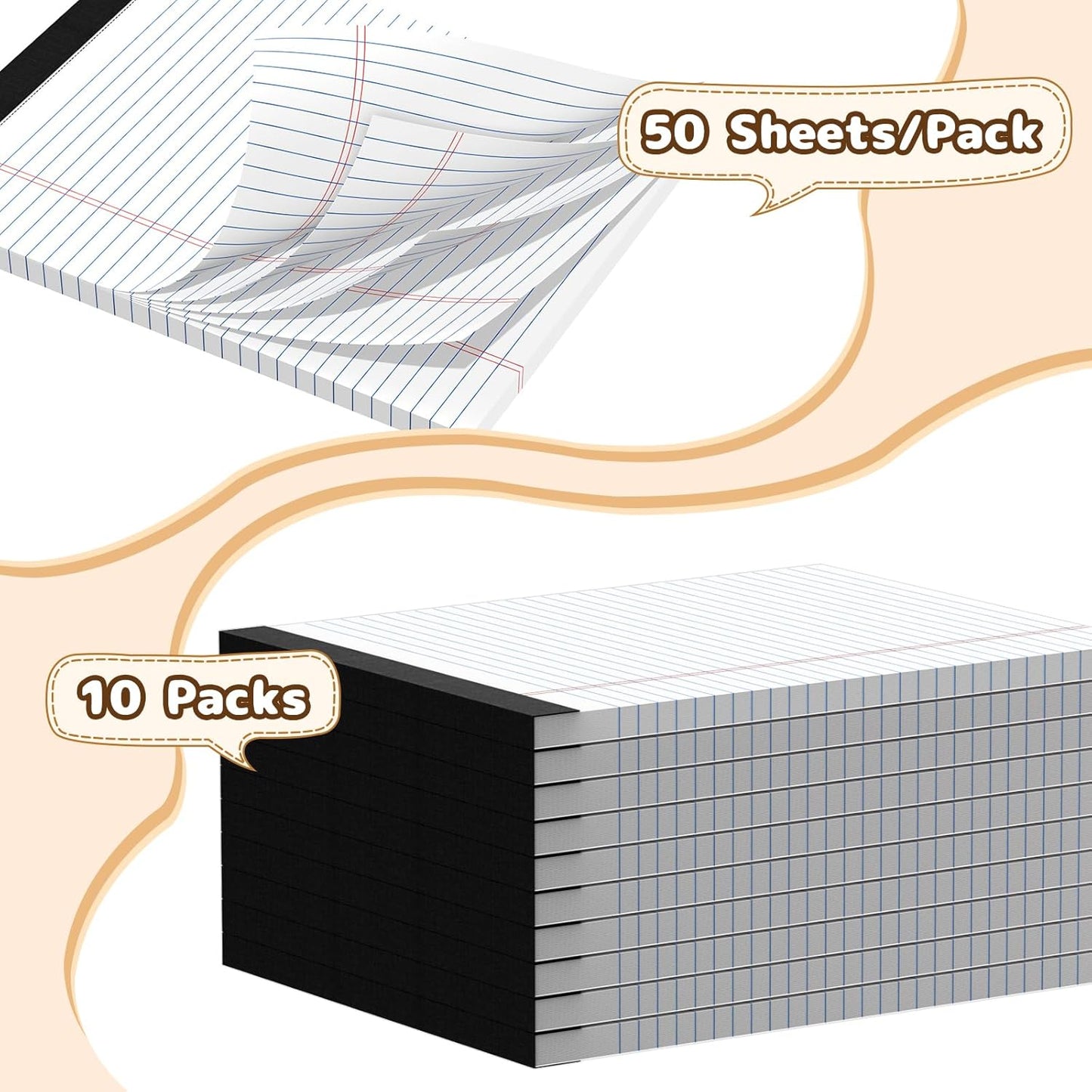 Legal Pads 8.5 x 11, White Note Pads, Wide Ruled Paper - 2 Pack (100 Sheets Total), Thick 80gsm Premium Writing Pads with Perforated Pages & Sturdy Backing Board for Office, School, Home