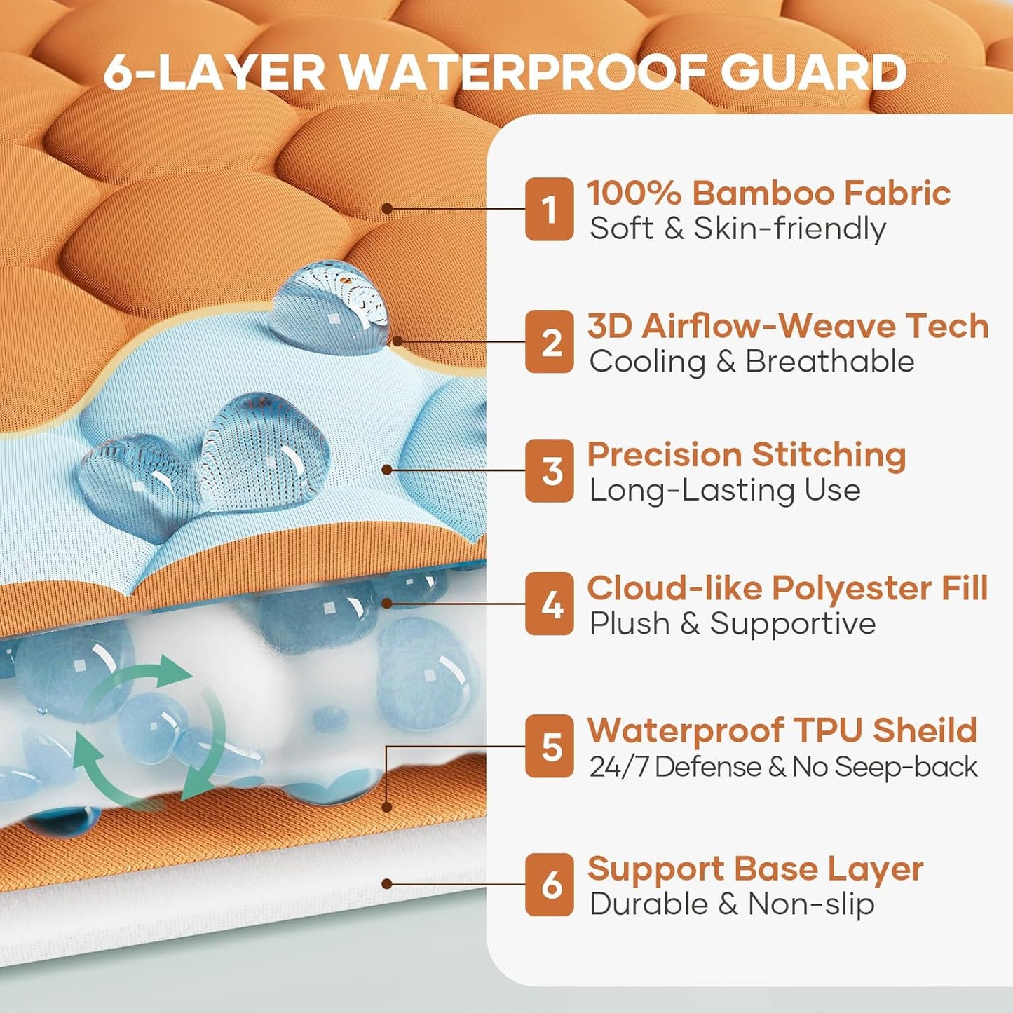 OhGeni 100% Waterproof Queen Size Mattress Protector,Soft Mattress Pad, Cooling Breathable Fitted Sheets,Washable Bed Cover,Non-Slip Deep Pocket,Noiseless for Bedroom