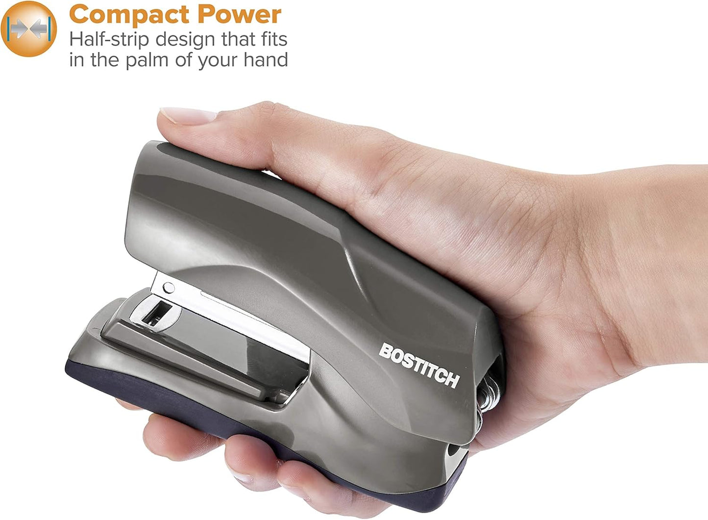 Bostitch Office Heavy Duty Stapler, 40 Sheet Capacity, No Jam, Half Strip, Fits into the Palm of Your Hand, For Classroom, Office or Desk, Black