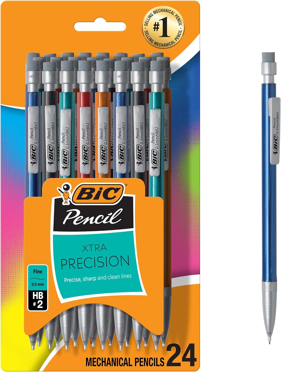 BIC Xtra-Sparkle Number 2 Mechanical Pencils With Erasers, Medium Point (0.7mm), 24-Count Pack, Mechanical Pencils for School Supplies