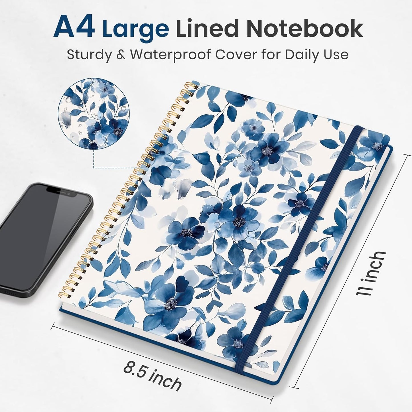Taja Large Spiral Lined Journal for Women, 8.5" x 11" Notebooks for Work Collge Ruled, A4 Aesthetic Cute Journaling Notebooks for Writing, Plastic Cover, Celestial