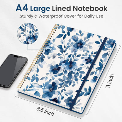 Taja Large Spiral Lined Journal for Women, 8.5" x 11" Notebooks for Work Collge Ruled, A4 Aesthetic Cute Journaling Notebooks for Writing, Plastic Cover, Celestial