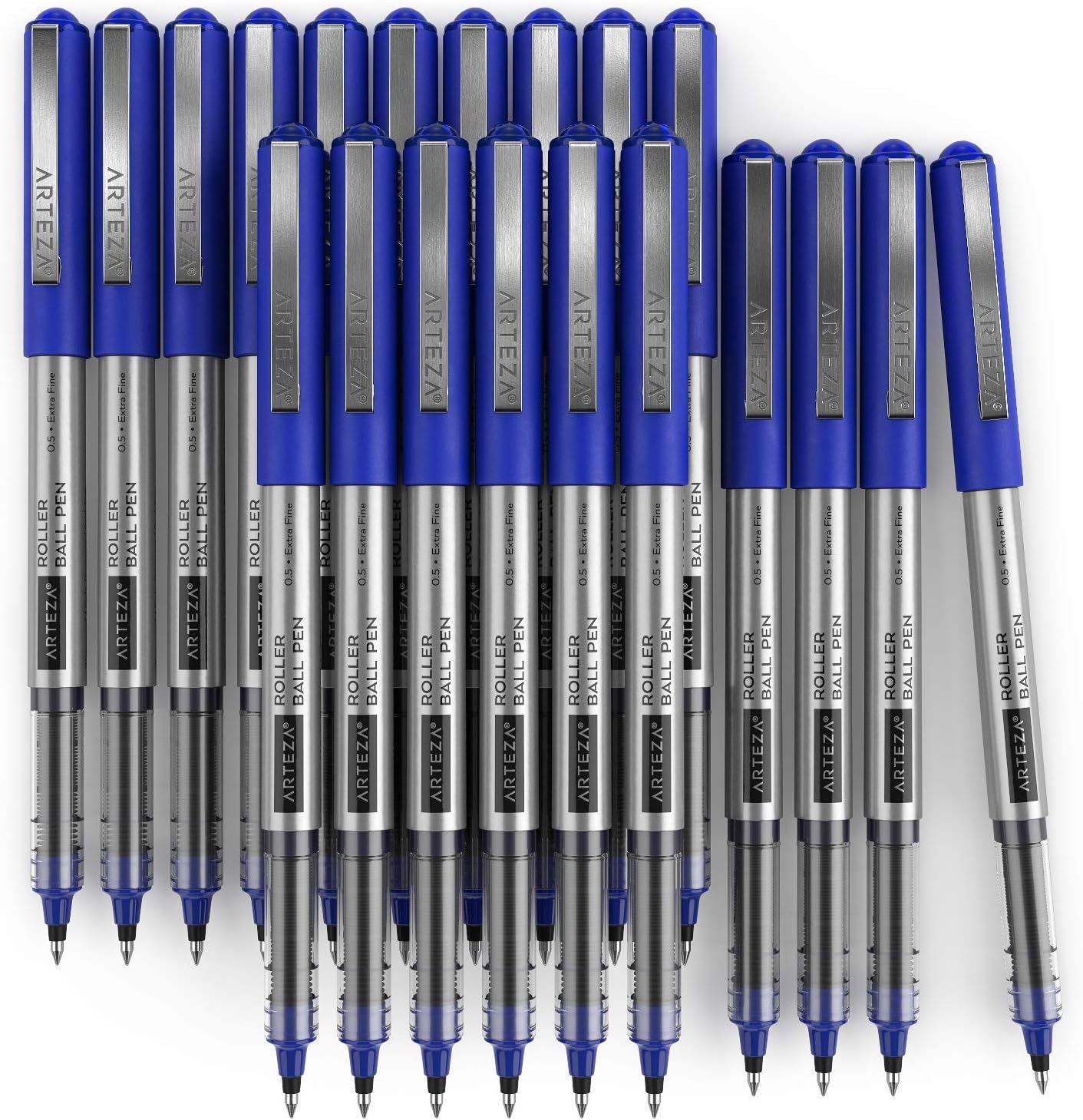 ARTEZA Rollerball Pens, 20 Pack Black Roller Ball Pens, 0.5 mm Needle Point Extra Fine Tip, Quick-Dry Fade-Resistant Liquid Ink for Note-Taking, Bullet Journals, Planners, and Office Use
