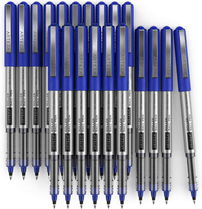 ARTEZA Rollerball Pens, 20 Pack Black Roller Ball Pens, 0.5 mm Needle Point Extra Fine Tip, Quick-Dry Fade-Resistant Liquid Ink for Note-Taking, Bullet Journals, Planners, and Office Use