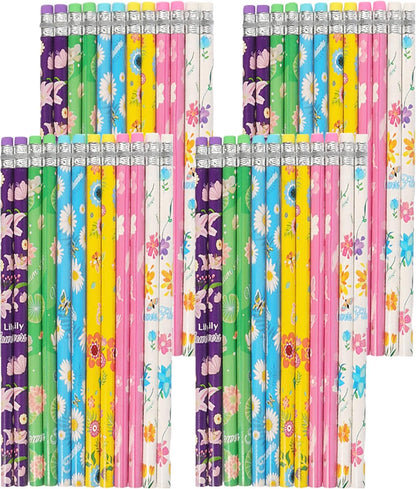 48 pcs Flowers Pencils with Eraser Wood Pencils Bulk for Writing and Drawing (Flowers, 48)