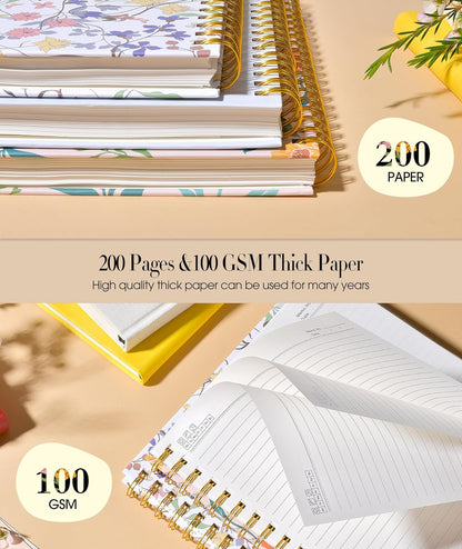 Cute Spiral Notebook Journal for Women, 200 Pages Lined Notebooks 8.5” x 11”, A4 Large Hardcover Spiral Journals with 100 GSM Thick Paper, College Ruled Notebook for Writing Work School, Orange Floral