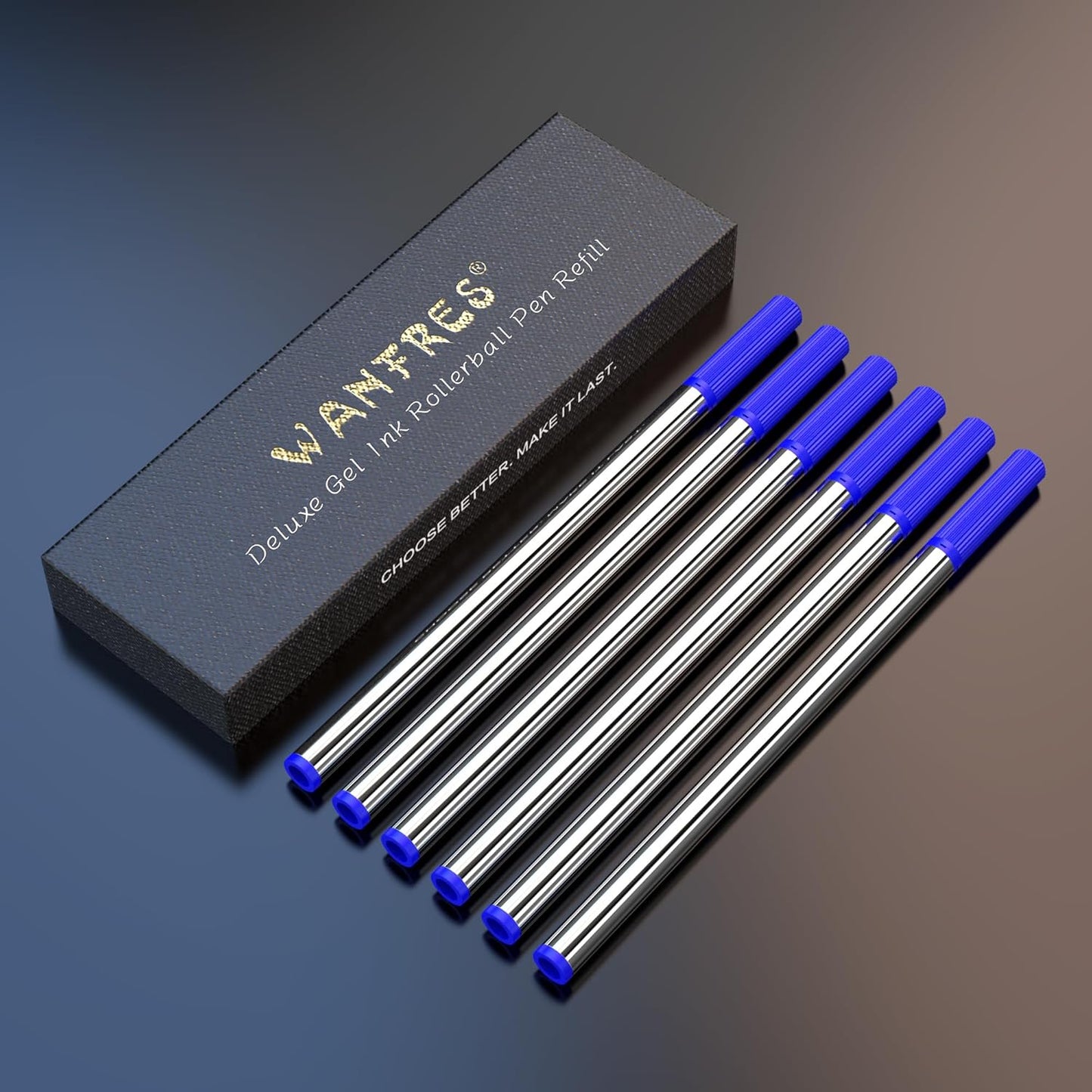 Gel Ink Rollerball Pen Refills - Amazing Luxury Ballpoint Pen Refills 0.5mm, Blue 6-Pack. Compatible with Scriveiner/BEILUNER/WEMATE/Pilot G2/YIVONKA/Waterman/Penneed Luxury Pen and Fancy Pen
