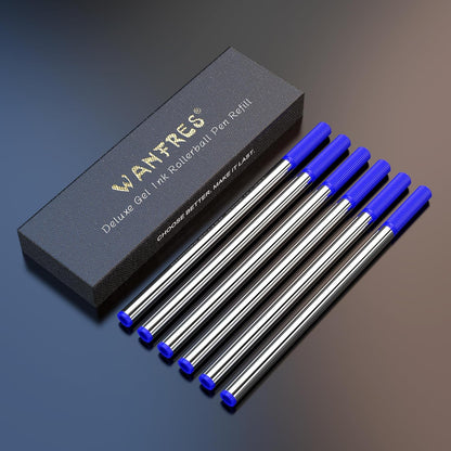 Gel Ink Rollerball Pen Refills - Amazing Luxury Ballpoint Pen Refills 0.5mm, Blue 6-Pack. Compatible with Scriveiner/BEILUNER/WEMATE/Pilot G2/YIVONKA/Waterman/Penneed Luxury Pen and Fancy Pen