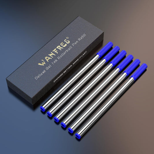 Gel Ink Rollerball Pen Refills - Amazing Luxury Ballpoint Pen Refills 0.5mm, Blue 6-Pack. Compatible with Scriveiner/BEILUNER/WEMATE/Pilot G2/YIVONKA/Waterman/Penneed Luxury Pen and Fancy Pen