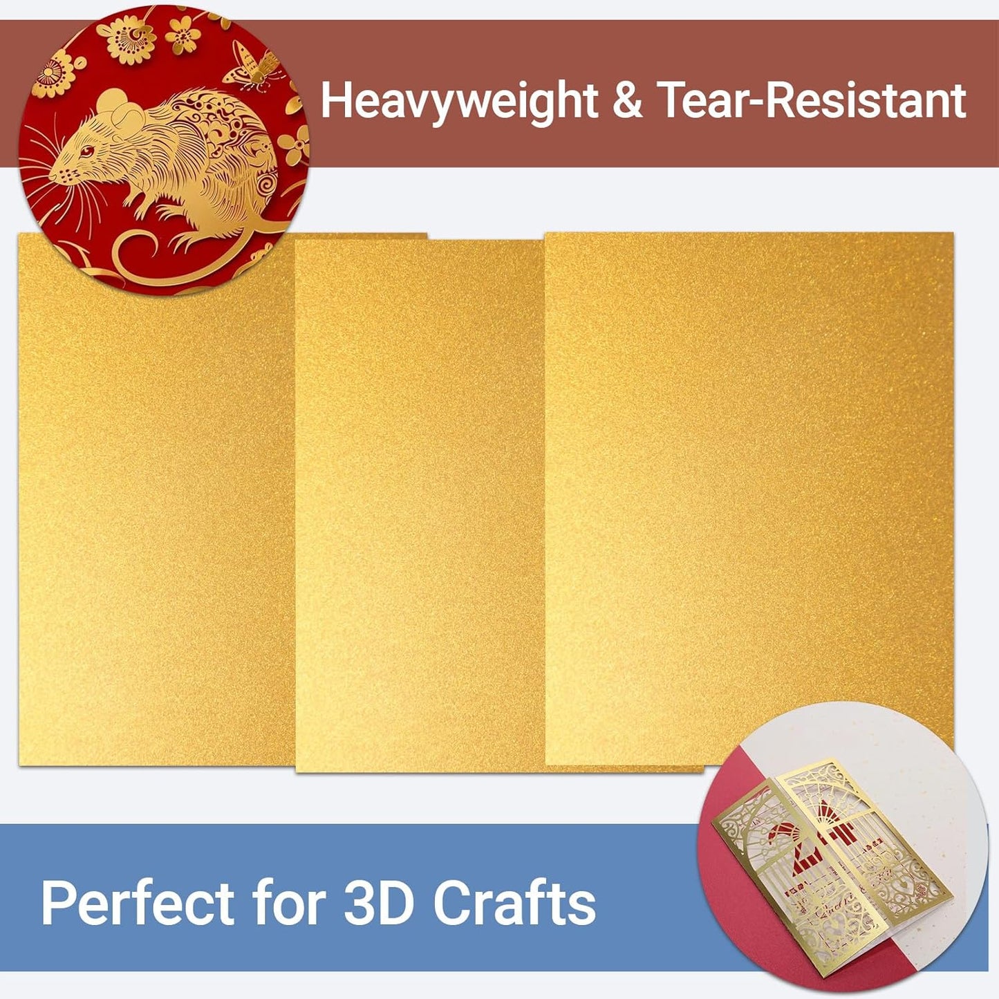 10 Sheets Gold Glitter Cardstock 250GSM/92lb No Shedding Sparkle Paper for DIY Crafts, Invitations & Cricut Cutting | Printer-Friendly A4 Size (7.87x11.8) for Scrapbooking & Gift Boxes