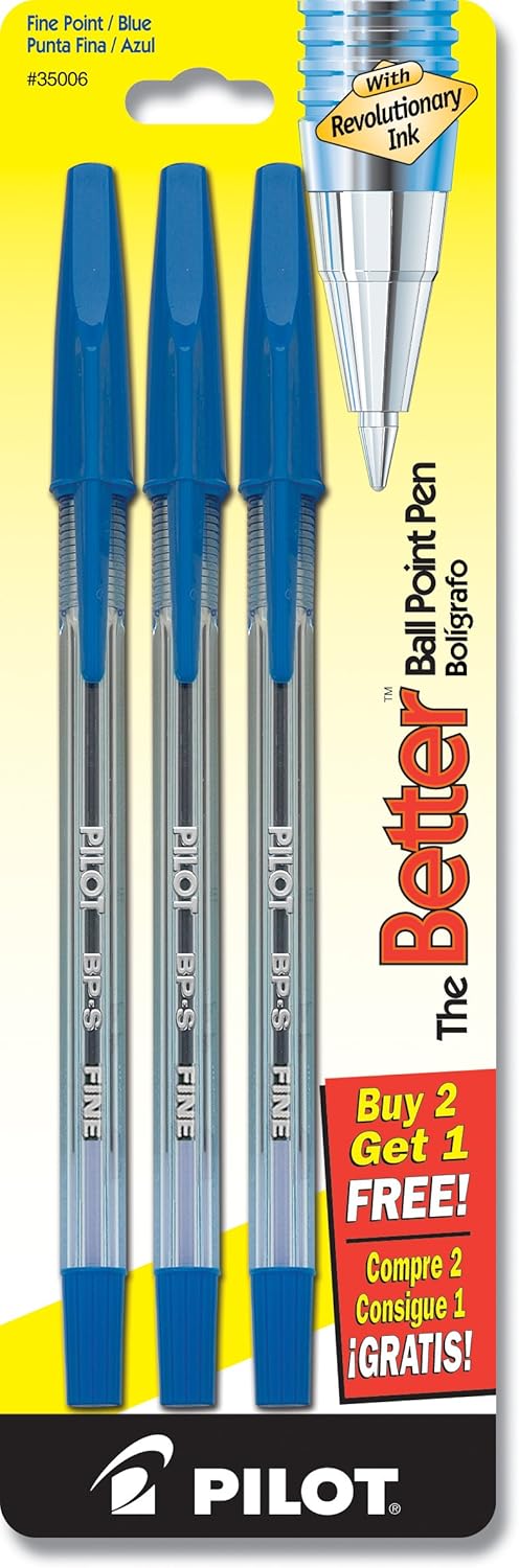 PILOT The Better Ball Point Pen Refillable Ballpoint Stick Pens, Fine Point, Blue Ink, 12-Pack (36011), Dozen Box (0.7mm - Fine)