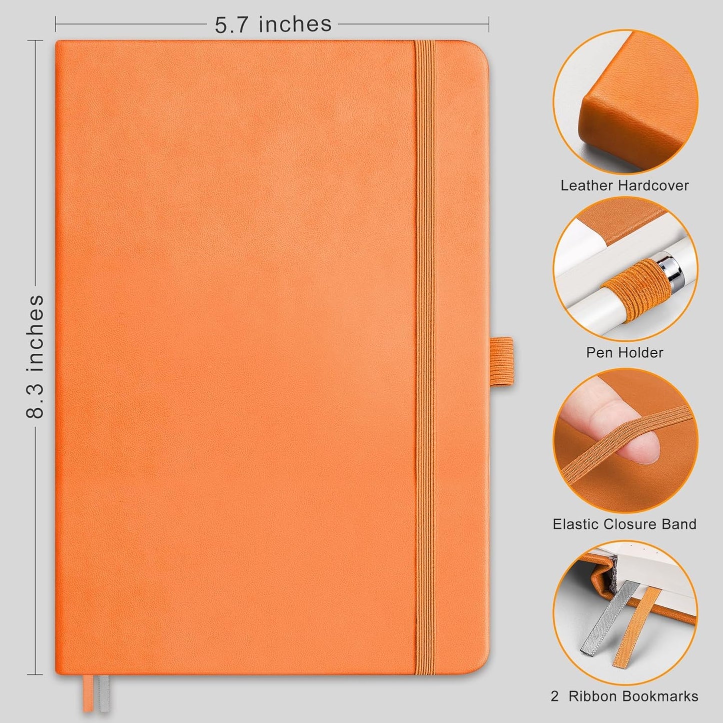 RETTACY Graph Grid Paper Notebook, 192 Pages, A5 Medium Size (5.7'' x 8.3''), 5 Squares per Inch, Leather Hardcover, 100 GSM Thick Paper, for School, Students, Math, Engineering (Brown)