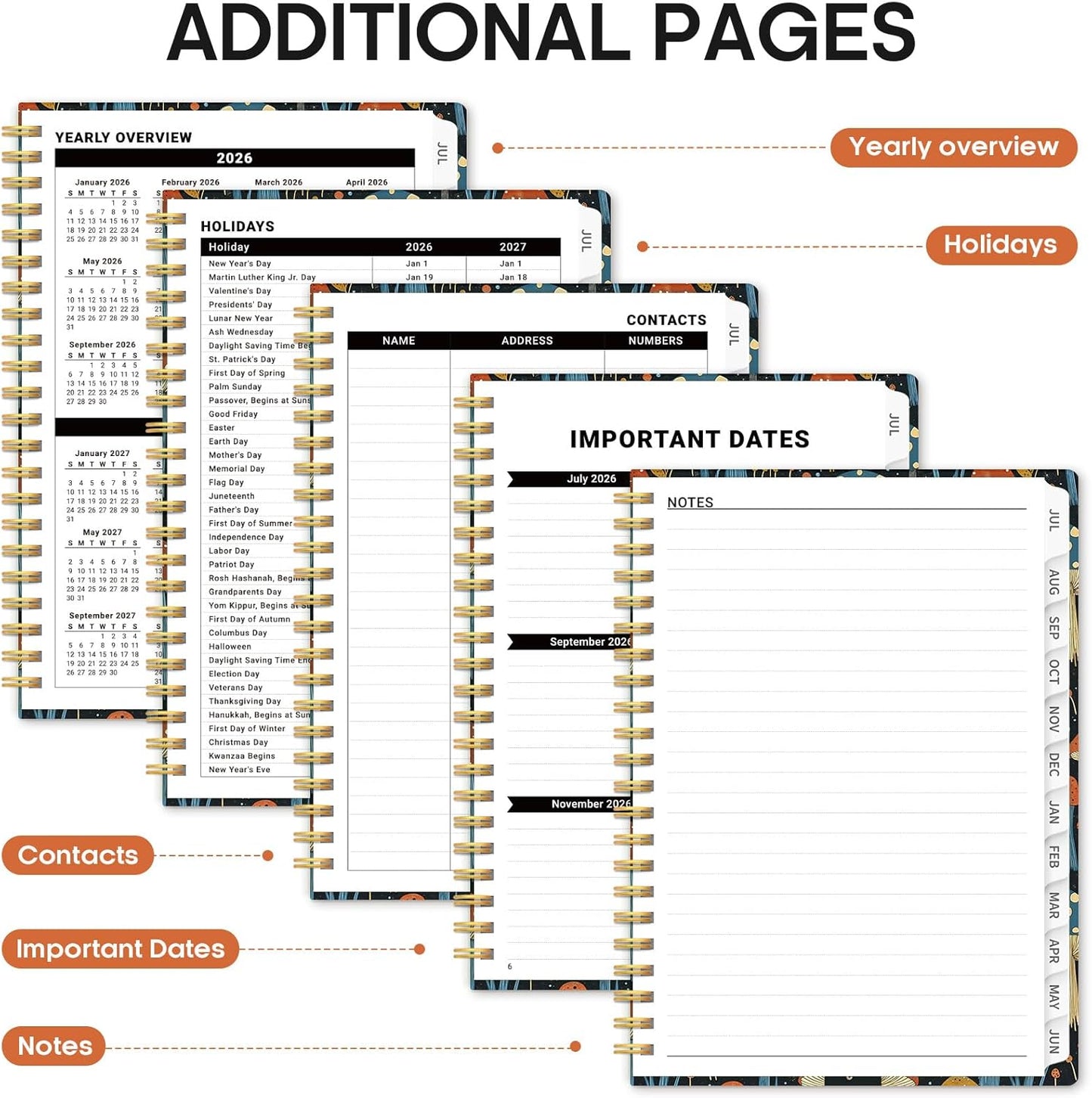 Planner 2026-2027, Academic Year Monthly and Weekly Calendar Planner, Jul 2026 - Jun 2027, Hardcover Teacher Student Planning Agenda book with Tabs, Perfect for School Office Supplies, 6.3" x 8.5" - Wildflowers