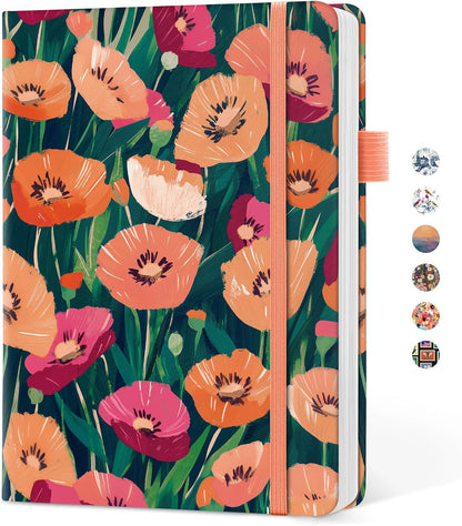 Taja Pretty Lined Journal for Women, Aesthetic Cute Hardcover Leather Journal for Writing, A5 College Ruled Notebook for Work & Note Taking, Perfect for Office School Home, 160 Pages, Meadow Flowers