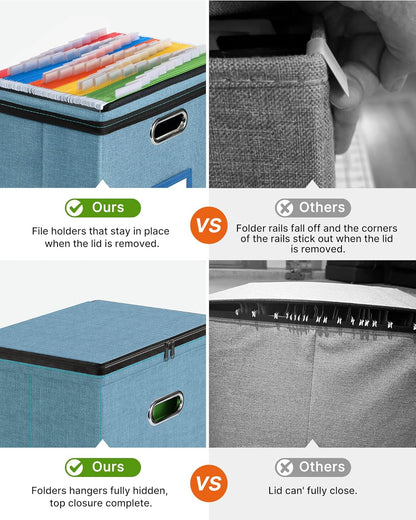 Oterri 2 Pack File Organizer Boxes with Lids, File Box with Mesh Pockets, Document Organizer Box for File Folders Letter Size, Zippers Filing Box for Home, Office, School (Green, Without Folders)