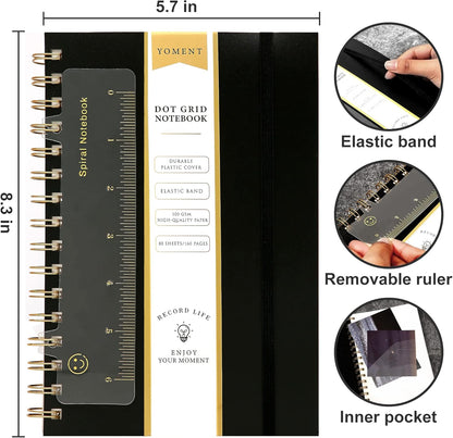 Yoment Graph Paper Spiral Notebook A5 Graphing Notebook 160 Pages Graph Paper Notebook Spiral Bound Waterproof Plastic Hardcover Spiral Journal 5x7 Grid Notebooks for Note Taking,Black
