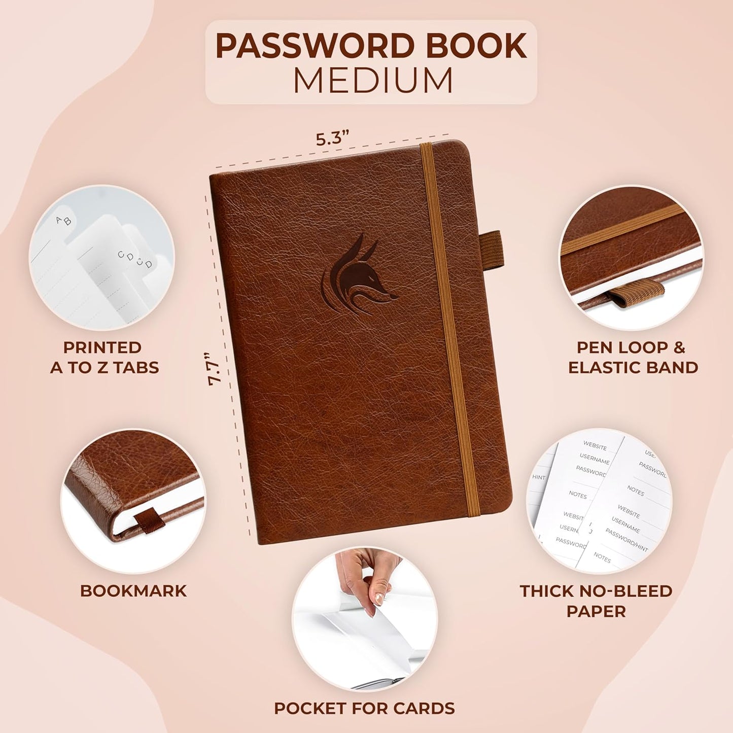 Clever Fox Password Book with alphabetical tabs. Internet Address Organizer Logbook. Small Pocket Password Keeper for Website Logins (Orange)