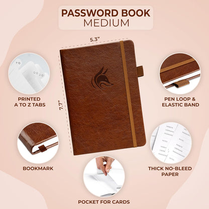 Clever Fox Password Book with alphabetical tabs. Internet Address Organizer Logbook. Small Pocket Password Keeper for Website Logins (Orange)