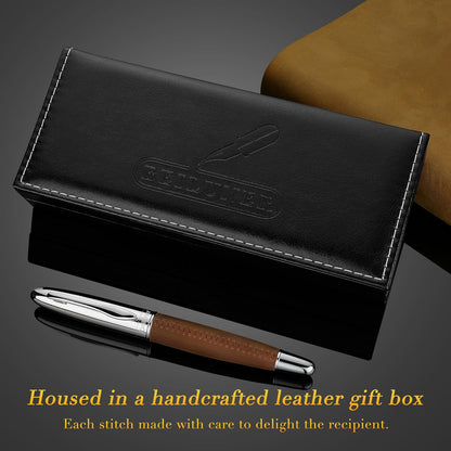BEILUNER 318 Luxury Leather Pen, Hand-Stitched Premium Leather, Chrome-Plated Finish, Schmidt Ink Refill, Best Rollerball Pen Gift for Men & Women, Refillable, Executive Writing, Nice Pens