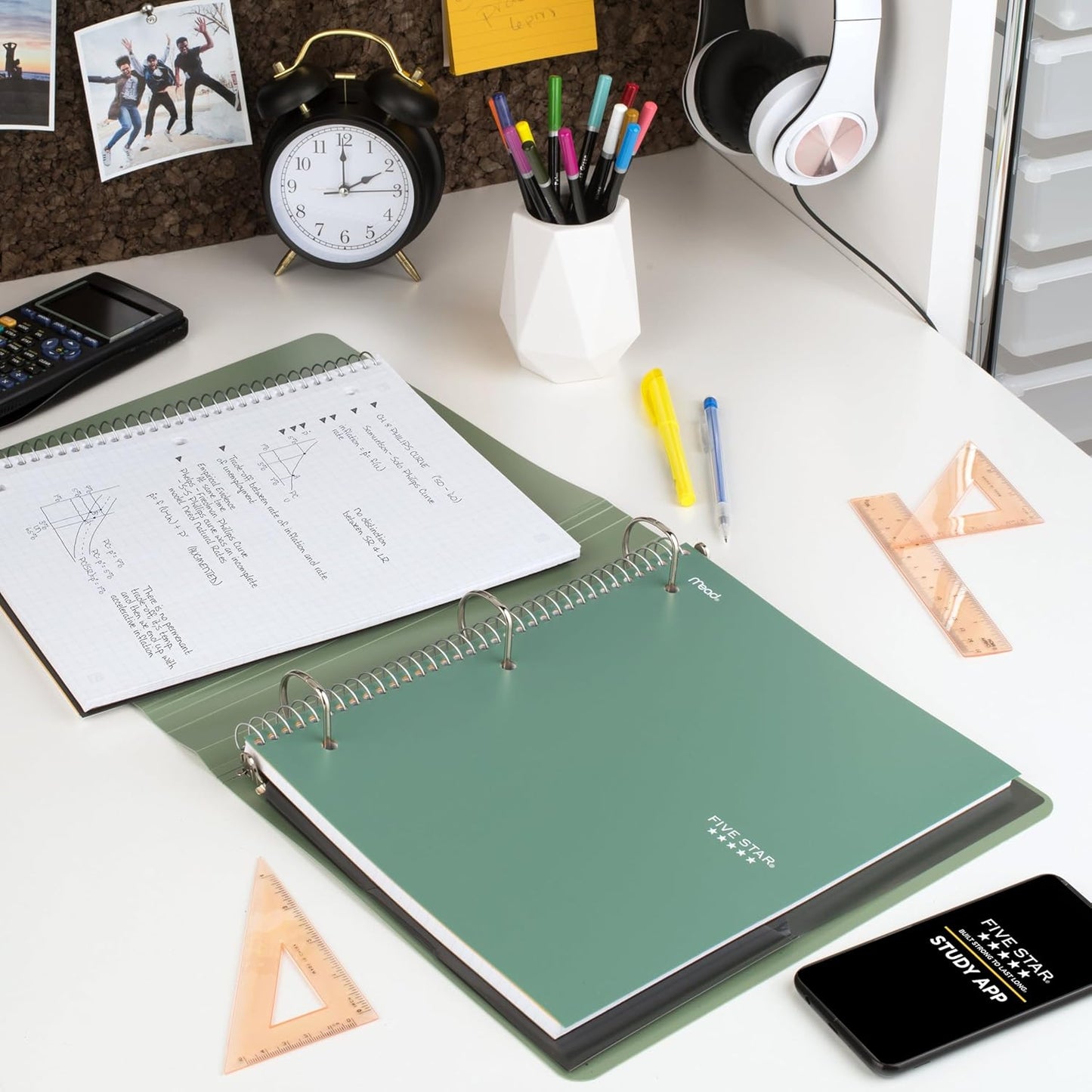 Five Star Spiral Notebook + Study App, 1 Subject, Graph Ruled Paper, 8-1/2" x 11", 100 Sheets, Fights Ink Bleed, Water Resistant Cover, Tidewater Blue (06190AA4)