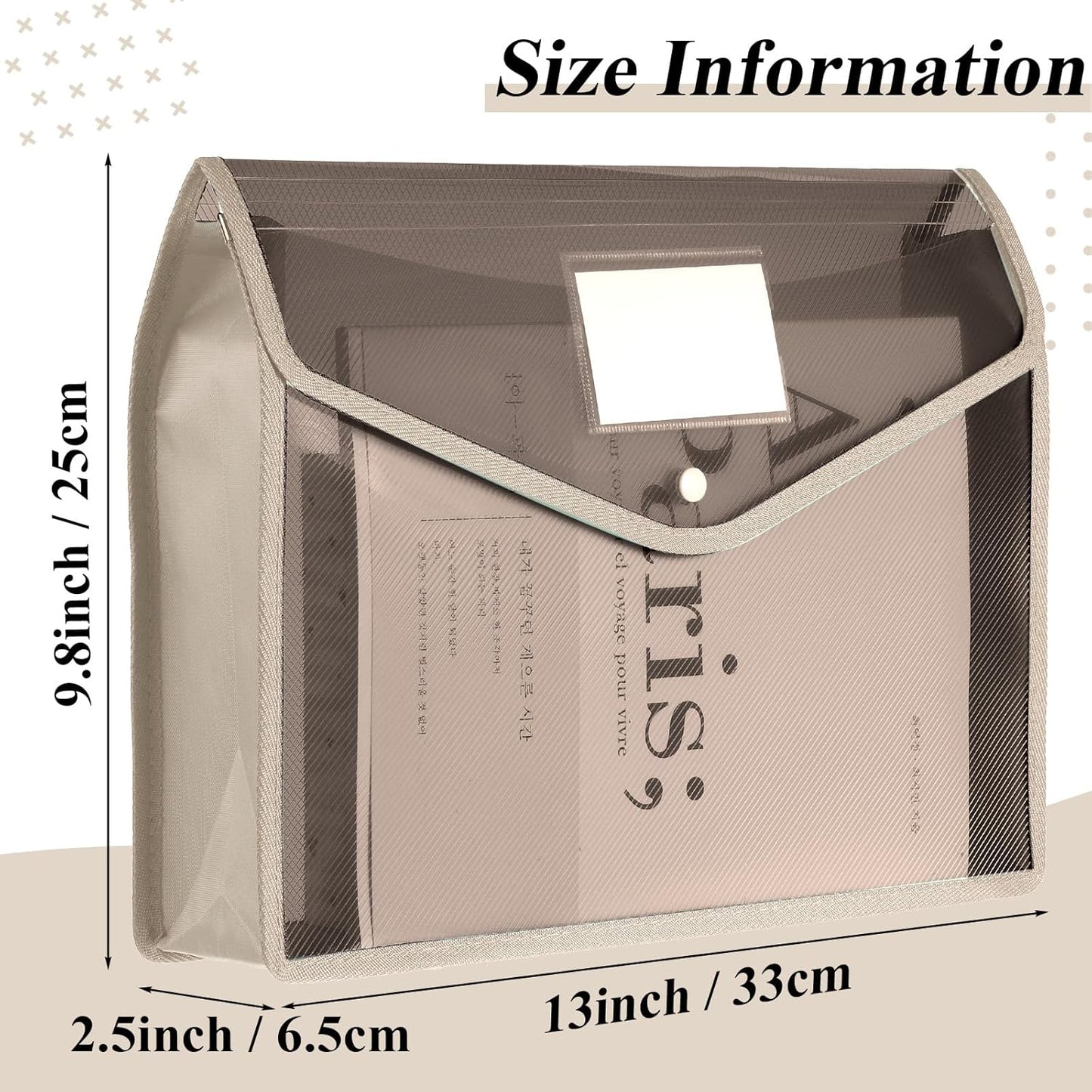 10 Pieces Plastic File Folders Envelope Expanding File Wallet Organizer Documents Folder with Snap Closure and Pocket, A4 Size Waterproof Transparent Pouch(White,Horizontal)