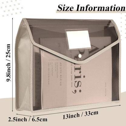 10 Pieces Plastic File Folders Envelope Expanding File Wallet Organizer Documents Folder with Snap Closure and Pocket, A4 Size Waterproof Transparent Pouch(White,Horizontal)