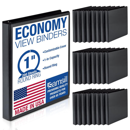 Samsill 3 Inch 3 Ring Binders, Economy Round Ring, Clear View Cover, 550 Sheet Capacity - for School, Home, Office - Black, 4 Pack