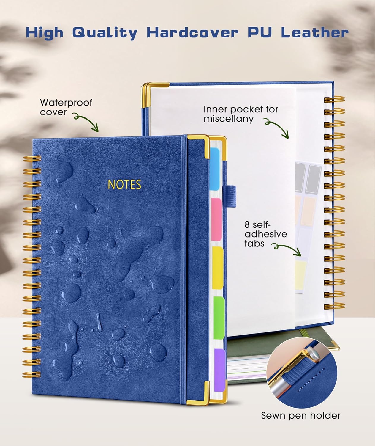 Hardcover Spiral Notebook Journal with Removable Dividers Tabs, 300 Pages Leather 5 Subject Notebook College Ruled, 8"x10" Large B5 Notebooks for Work School Note taking, Lined Journal for Women, Pink