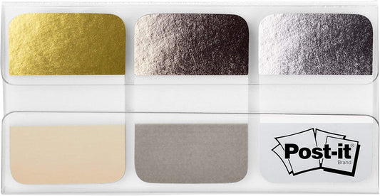 Post-it Tabs, Assorted Muted Metallic Colors, 60 Tabs/Pack, 1 in x 1.5 in (686-FLMM)