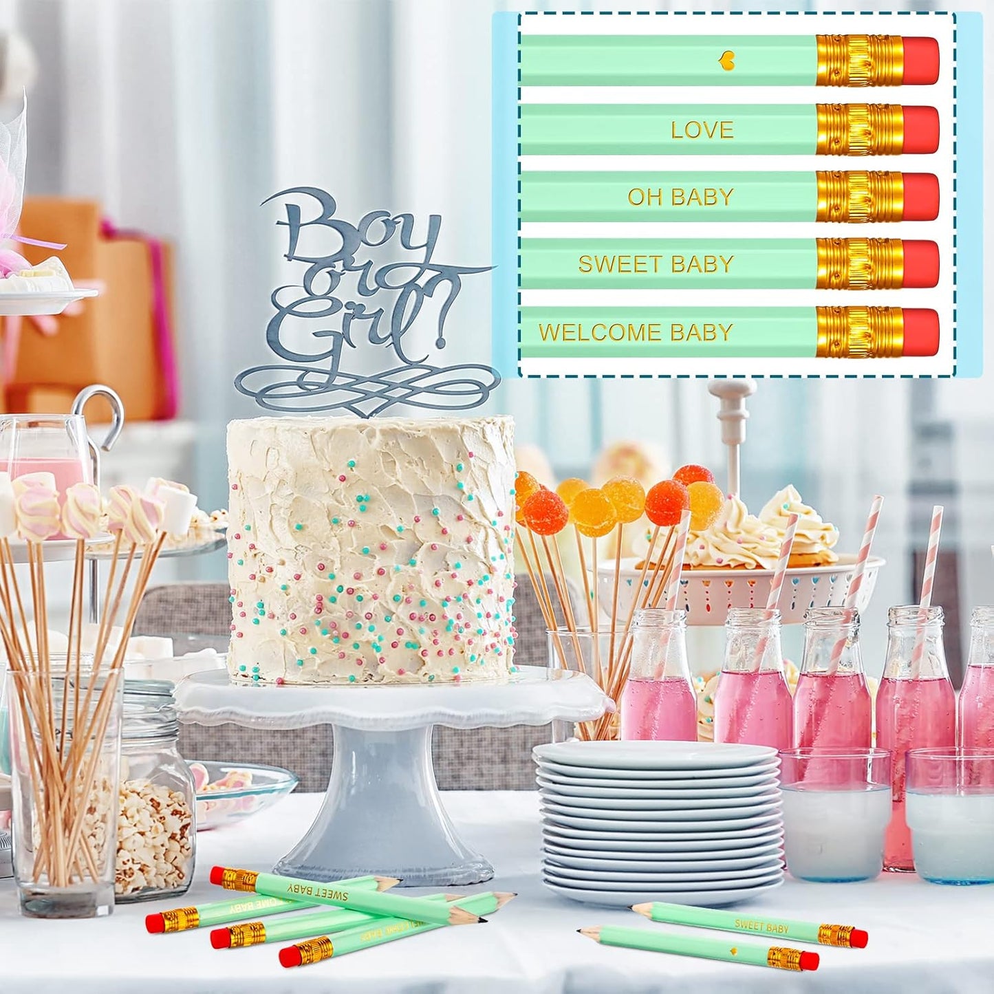 Crtiin 50 Pieces Baby Shower Pencils for Activities Mini Golf Half Pencils, Presharpened with Erasers, 4 Inch(Wood Color,Simple Style)
