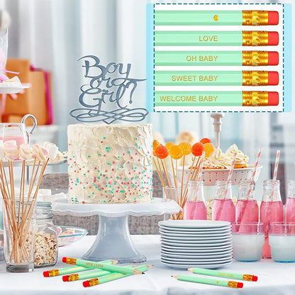 Crtiin 50 Pieces Baby Shower Pencils for Activities Mini Golf Half Pencils, Presharpened with Erasers, 4 Inch(Wood Color,Simple Style)