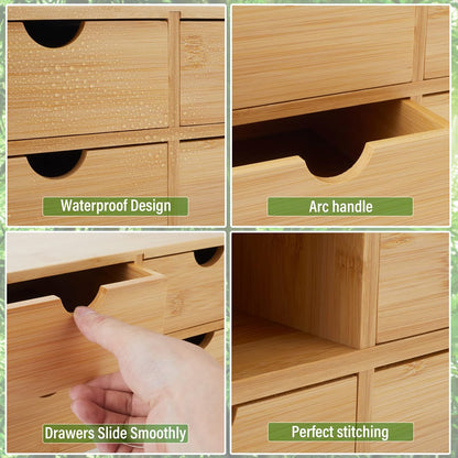 Charmewooden Bamboo Desk Organizer With Drawers Countertop Drawers Counter Storage Box Corner Desk Organizer for Home Office No Assembly Required (3 Drawers)