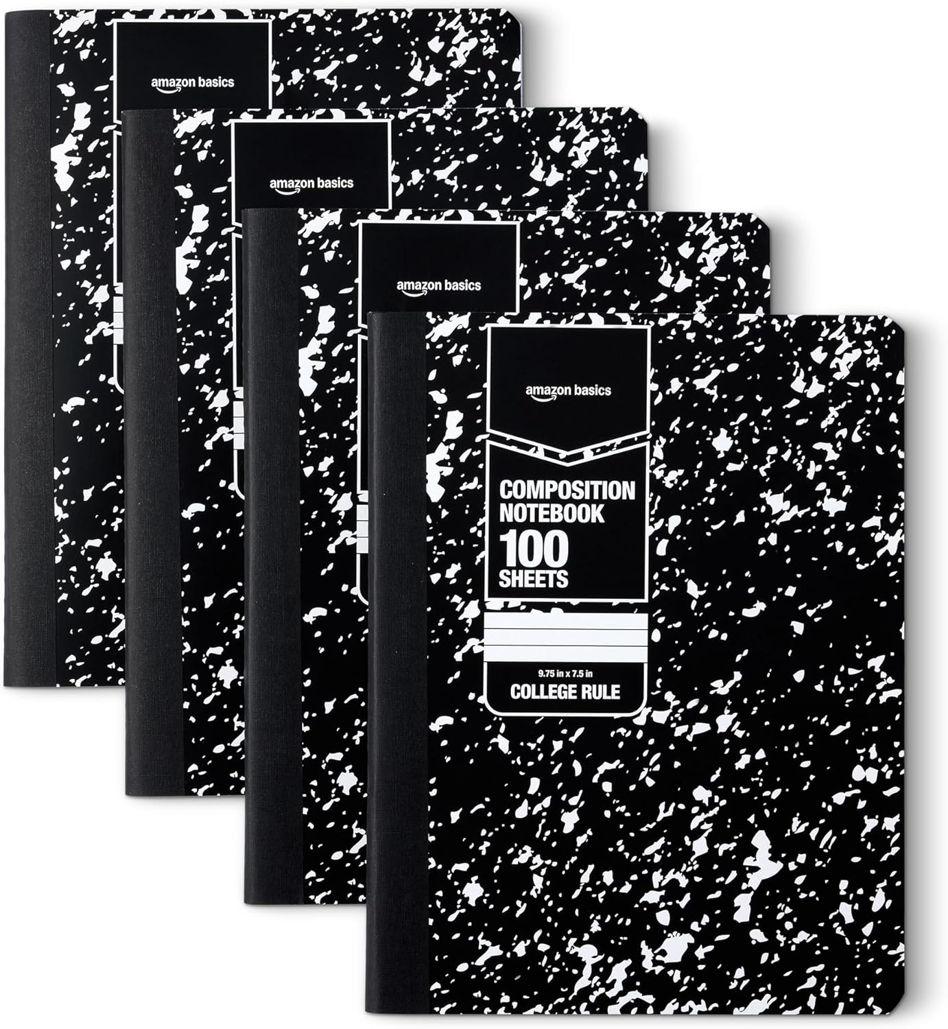 Amazon Basics Composition Notebook, College Ruled, 100 Sheets, 9.75" x 7.5", Assorted Marble Colors, 12-Pack