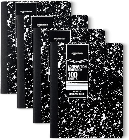 Amazon Basics Composition Notebook, College Ruled, 100 Sheets, 9.75" x 7.5", Assorted Marble Colors, 12-Pack