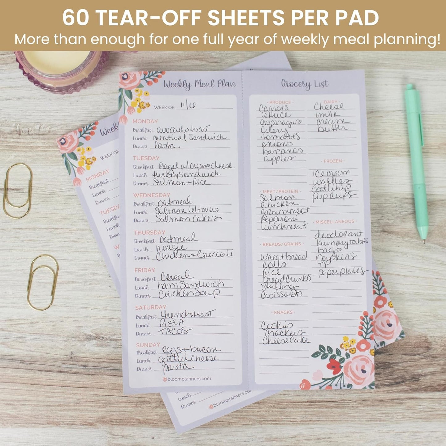 bloom daily planners Horizontal Weekly Tear-Off To Do List Planning Pad - Undated Notepad Organizer & Healthy Habit Tracker - 8.5” x 11” - Floral