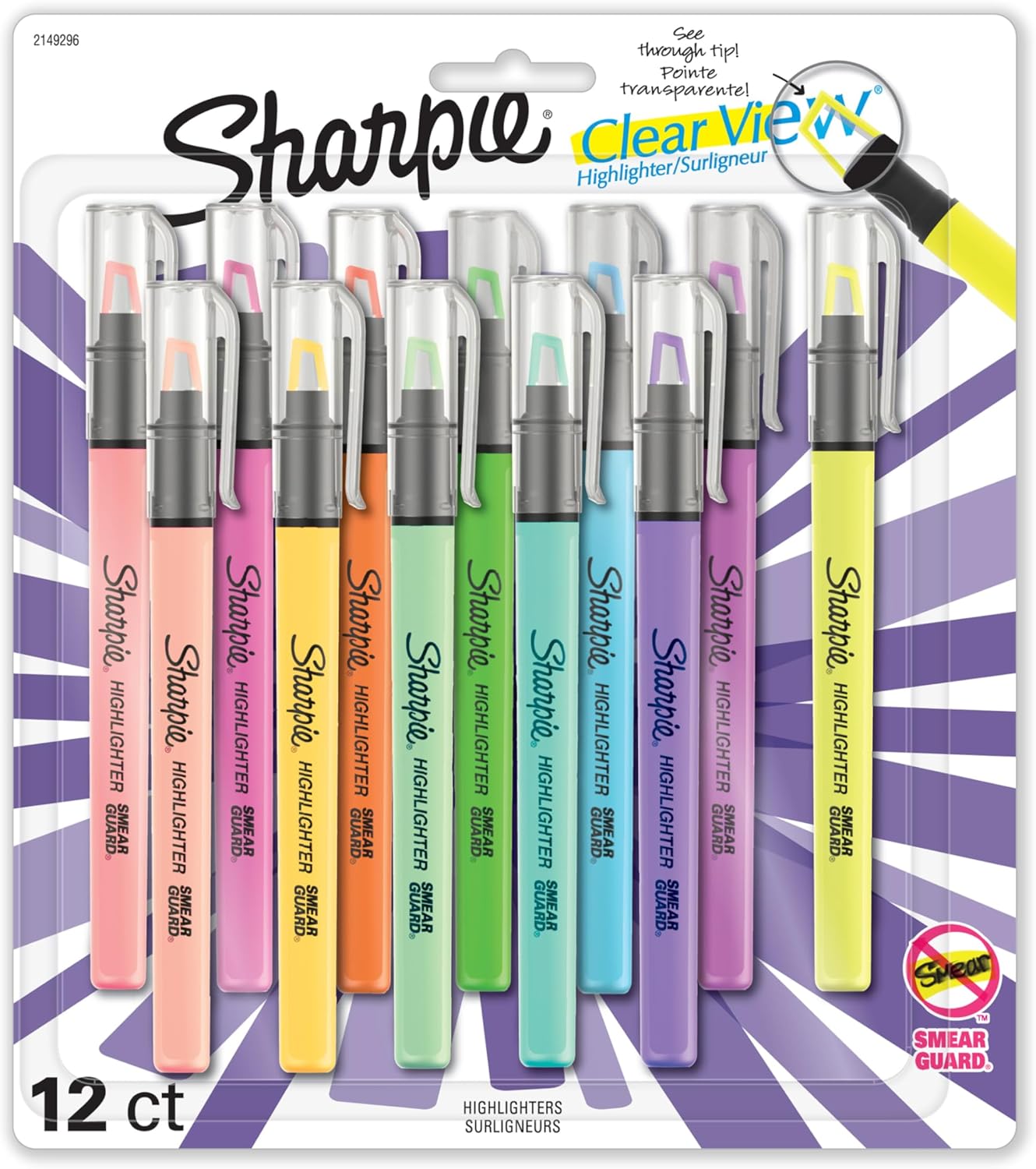 Sharpie Clear View Highlighter Sticks, Chisel Tip, Assorted Fluorescent, 8 Count - School, Home, and Office Use, Teacher Supplies