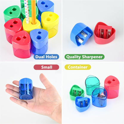 AUSTARK 4Pcs Pencil Sharpeners Manual for Kids Adults, Dual Hole Small Handheld Pencil Sharpener Bulk for Office School Home, Back to School Supplies