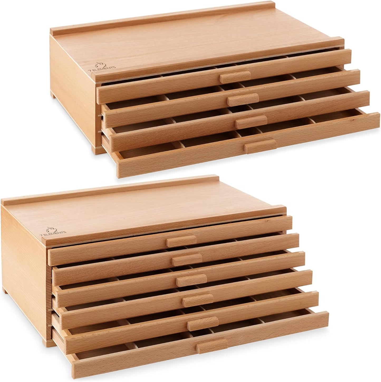 7 Elements 4 Drawer Wooden Artist Storage Supply Box for Pastels, Pencils, Pens, Markers, Brushes and Tools