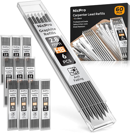 Nicpro 24 Pieces Carpenter Pencil Lead Refills 2.8mm, Break Resistant Leads for Construction and Woodworking Pencils (Black)