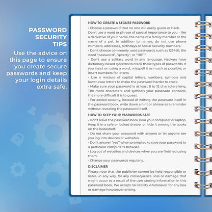 Clever Fox Password Book Spiral – Internet Address & Password Organizer with Laminated Alphabetical Tabs – Password Keeper Journal – Hardcover, Medium Size, 6.1x7.7” (Mystic Blue)