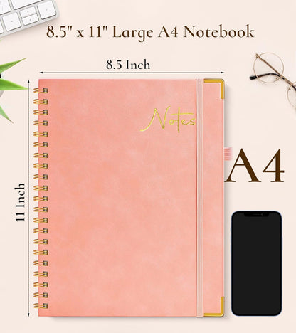 Hardcover Spiral Notebook Journal 8.5” x 11”, A4 Large Leather Notebooks for Women Men, Lined College Ruled Notebook, 50 Sheets/100 Pages, Spiral Bound Journals for Work School Note Taking, Green